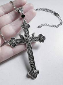 1 Stück Retro Fledermaus Kreuz Gotik Stil Metall Silberfarben Halskette Anhänger, geeignet für besondere Anlässe, Partys und Veranstaltungen