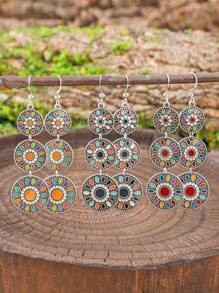 TopHanqi Conjunto de 3 pares de brincos vintage estilo boho com pingente de gota de óleo para mulheres, brincos com pingente geométrico multicolorido, versáteis para uso diário, praia, viagem, encontro, presente, todas as estações
