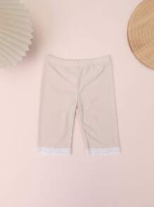4 pares de bermudas para niñas de talla media-grande con decoración de encaje y lunares, hechas de material de seda de hielo ligero y transpirable para el verano, versátiles para usar como ropa exterior o interior