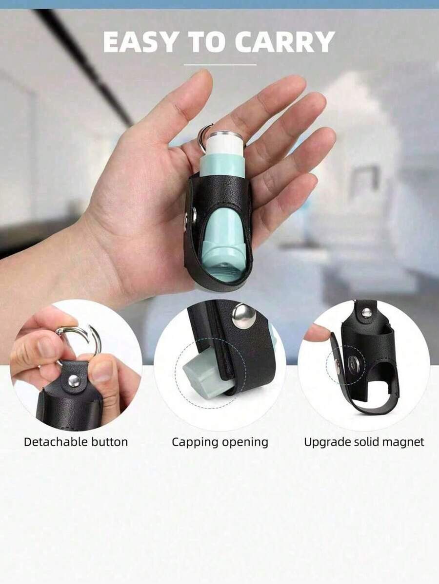 1Pc Outdoor Portable Mini Cough Spray Bottle Holster, Cough And Asthma Single Inhaler PU Leather Case At Night, And Carry On Medicine Bottle Storage Bag, Unisex Casual Keychain Pouches For Asthma Inhaler And Cough Syrup Bottle Bracket, Portable Protective Camping Travel Organizer Pouch, Lightweight And Convenient For Going Out (Inhaler Not Included)