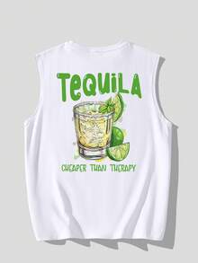 YUNCHIC - 男士休闲无袖背心，夏季轻便运动服，创意龙舌兰印花，圆领弹力打底衫，透气吸湿，健身训练外穿/内衣， - 白色 - 查看 4