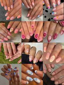 288 miếng (12 kiểu hỗn hợp) Hình hoa sen hình bầu dục, hình ong và bọ cánh cứng dễ thương, móng giả acrylic kiểu Pháp, móng ngắn, màu hồng, vàng, trắng, thiết kế kiểu Pháp, vừa vặn hoàn hảo với móng giả ngắn, dễ sử dụng, thích hợp cho móng tay mùa hè, làm móng kiểu Pháp, thích hợp cho phụ nữ, bé gái đi làm hàng ngày, dự tiệc khiêu vũ, v.v. - Nhiều màu - Xem 8