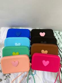 1 bolsa de cosméticos de silicona de unicolor con forma de corazón, bolsa de almacenamiento de gran capacidad, bolso con cuerda colgante, bolso simple para mamá, monedero, estuche para lápiz labial, bolso cuadrado, bolsa de almacenamiento para brochas de maquillaje, silicona suave, uso multifuncional, a prueba de humedad, a prueba de moho, resistente al calor y fácil de limpiar, cremallera suave sin óxido, tacto cómodo, equipado con cuerda colgante, bolsa de cosméticos, bolsa de maquillaje grande, regalos de Navidad, bolsa, viaje, bolsa, embrague / bolso pequeño, organizador de maquillaje, bolsa, soporte para brochas, mini bolsa, bolsa de gran capacidad