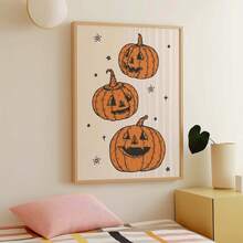 1 件可爱的万圣节南瓜墙艺术时尚恐怖海报与异想天开的鬼魂印花，无框帆布装饰适用于女孩房间/宿舍/派对，可爱礼物和季节性装饰（秋收墙印返校）万圣节装饰圣诞节装饰感恩节婚礼家居装饰家居装饰秋季装饰秋季装饰生日装饰礼品派对用品室内节日装饰墙面装饰万圣节装饰品