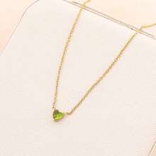 1pc Minimalist Stainless Steel 12 Birth Zodiac Birthstone Heart Pendant Necklace, Monthly Stone