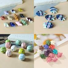 5/10pcs Multi-Style Ocean Series Beads, Fashion Decorative Beads Include Fish, Seashell, Lantern, Turtle, Ceramic Beads For DIY Jewelry