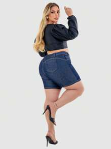 Kit 2 Bermudas jeans plus size feminina Cintura alta Com Lycla (Elastano)