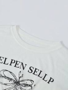 字母印花雪纺透视罩衫，韩国涂鸦风格，轻薄透气防晒T恤，长袖，夏季 - 白色 - 查看 7