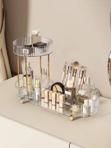 1 pieza Organizador giratorio para baño, estantería para exhibir cosméticos y perfumes, estantería de almacenamiento de doble capa con compartimientos, gabinete giratorio de 360° para el almacenamiento de belleza, apto para cosméticos, lápices labiales, decoración del hogar - Multicolor - Ver 16