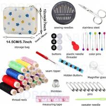 Juego de costura de 87 piezas con estampado florido, suministros de costura profesionales para adultos, juego de cremalleras, agujas de coser, suministros de costura para viajar en casos de emergencia y para el hogar