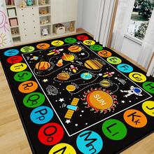 1pc Black Outer Space Area Rug ABC Letters Play Mat Non-Slip Solar System Interstellar Planets Carpet Bedroom Playroom Home Decor Rug - Black - View 1