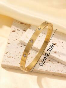 ZNICE 3pcs Set, 18K Gold Plated 5-Leaf Flower Stainless Steel Women's Bracelet, Double-Headed Zirconia Stud Bracelet, Waterproof & Fade Resistant, Suitable For Daily Wear, Party, Gift For Women, Relatives, Friends