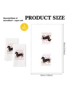 2 Khăn lau bếp ngày Valentine họa tiết chó, quà tặng gia đình ấm áp, khăn tắm cá nhân hóa với hình ảnh rất nhiều chó Dachshund (chất liệu microfiber) - trắng - Xem 2