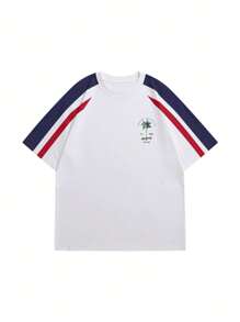 Koszulka z krótkim rękawem w kontrastowym kolorze z nadrukiem w stylu retro American Retro Coconut Tree T-shirt dla par, na wakacje, na lato