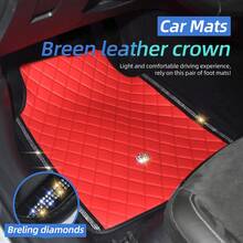 Bling Car Floor Mats, PVC Leather Anti-Slip Automative Floor Mats With Shining Diamond Rhinestone Crown, Sparkly Glitter Crystal Carpet, Universal Fit Automotive SUV, Sedan, Van, 4pcs For Girl Woman And Man - 紅色 - 查看 3