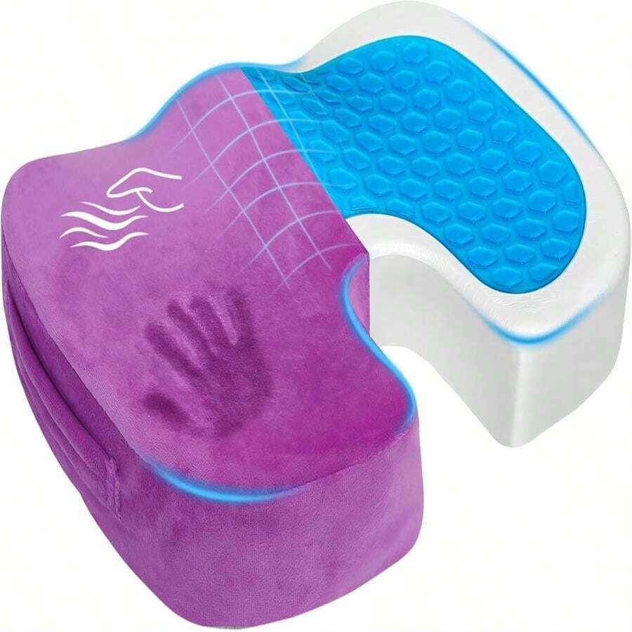 Gel Seat Cushion For Car Office - Memory Foam Pain Relief Chair Pillow Cushions - Tailbone Sciatica Coccyx Butt Lumbar Support Pad For Sitting Driving Traveling, Velvet, Purple - 紫色 - 查看 1