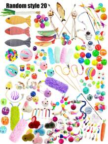 1/3/5/10/15/20 pièces Ensemble de jouets pour chats - Clochettes, Balles, Poteaux à griffer en sisal, Cannes de taquinage interactives, Jouets de souris, Fournitures pour animaux de compagnie, Cadeau d'anniversaire/fête