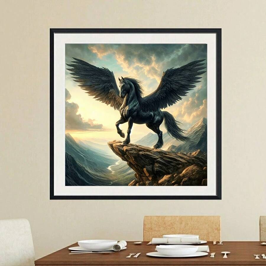 Kit per Pittura Diamantata Pegaso Fai-Da-Te, Ricamo Diamantato 5D Full Drill, Tema Animale Mitologico Cavallo, Pittura Acrilica Creativa su Tela per Decorazione Casa