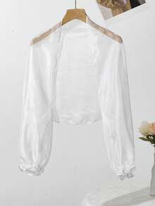 1件女士印花休闲长袖披肩，可搭配连衣裙