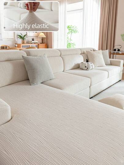 1pc High Stretch Jacquard Sofa Cover, Diagonal Striped Pattern, All Season Non-Slip, Style, Machine Washable, Pet Friendly, Fits 1/2/3/4-Seater Sofa And L-Shaped Chaise Lounge, Home Decor