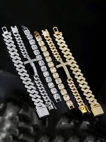 3 buc/set brățară cu pandantiv cruce Ice Out rotundă cu lanț Tenniers și brățară cubaneză Miami Set pentru tânăr bărbat și femeie cubaneză lanț cruce punk set de brățări cu pandantiv Unisex cadou pentru bărbați și femei potrivit pentru zi cu zi și petrecere - A - Vizualizare 12