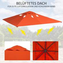 Tetto di ricambio per gazebo 3x3m arancione | Tetto in poliestere impermeabile (298x295cm) con 8 fori di drenaggio e 4 tiranti