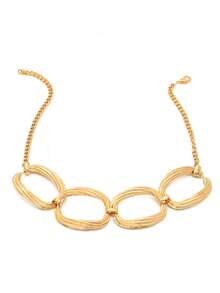 ZAA 金属几何圆环项链，时尚独特的中东风格金属几何圆环创意简约项链，女士颈链 - 金色 - 查看 4