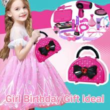 1 Set Kids Pretend Makeup Toys, 20Pcs Pink Fake Makeup & Hair Play Kit For Girls, Ideal Birthday Gift (Not Real Makeup) With Hairdryer, Bracelet, Mirror, Bag, Perfume Bottle, Curling Iron, Glasses (Some Accessories Color Random)