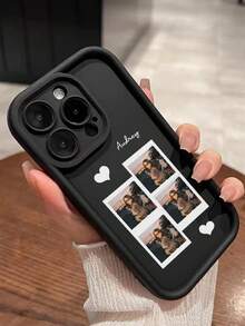 1pc Customized Name Phone Case, DIY Personalized Phone Cover. Customized Photo Design Phone Case. Full Protective Phone Shell, Comfortable Feel, Anti-Fall Shock Absorption. The Best Gift For Friends, Family, Couples, Compatible With Iphone11/12/13/14/15promax, Galaxy A15/A25/A35/A55/S23/24ultra, Redmi, OPPO - Black - View 4