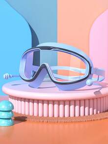 1pc 3-10 Years Old Children Anti-Fog HD Large Frame Swimming Goggles, Waterproof Anti-Fog Transparent And Comfortable Won't Strangle Eyes Swimming Goggles, Silicone Earplugs One-Piece Goggles, Suitable For Children's Swimming And Diving Use