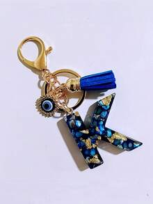 1pc Chic Blue Resin Alphabet Initial Keychain With Evil Eye & Tassel - Stylish Oblong Letter Charm, Rhinestone Embellishments, Lobster Clasp - Perfect Everyday Accessory & Thoughtful Gift For Women, Ladies Key Ring Backpack For School Car Accessories Cute Goth Y2k - Multicolor - View 18