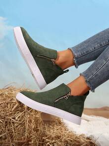 Women Ankle Boots & Short Boots, Beige Color, Flat Sole New Shoes, Short Boots Women Shoes With Zipper - Green - View 4