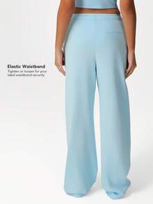 Sodalemon Pantalones anchos informales de mujer para entrenamiento con cintura elástica, bolsillos laterales, para deportes y actividades al aire libre - Celeste - Ver 8