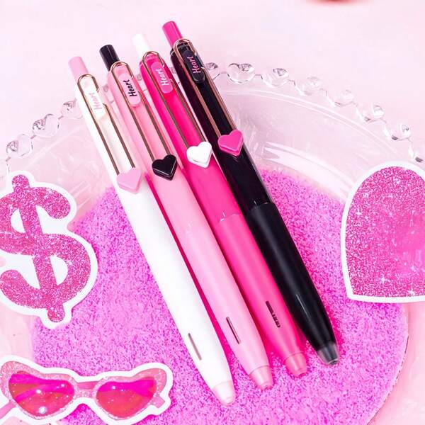 4pcs Unique Heart Pattern Gel Pens, 0.5mm Black Ink, Smooth Writing, Fast Drying, Suitable As Gifts