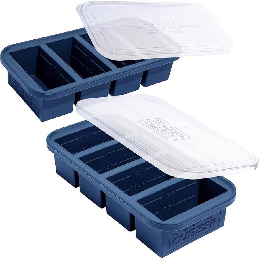 Silicone Freezer Tray With Lids, Perfect For Storing Broth, Leftovers, Rice, Sauce And More, Silicone Soup Freezer Molds For Meal Prepping - Blueberry - Quả việt quất - Xem 1