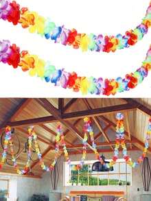 3pcs-Colorful Luau Tropical Flower Garland Flowers And Leaves Banner Garland Party Decoration Hawaiian Tropical Party Supplies, Luau Decoration Hawaiian Flower Border/Luau Party Garland/Luau Party Garland/Luau Decoration
