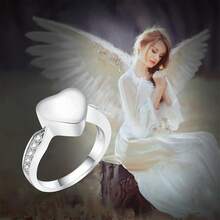 Anel de urna em forma de coração para cinzas de animais de estimação/humanos, joia memorial, anéis de dedo para cremação com pegada de pata - formato de coração - Ver 4