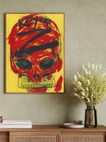 1pc Red Skull Holding A Harmonica Prints Canvas Painting "Creative Skull - Harmonica Art" Decor For Bedroom ,Living Room ,Office Room ,Wall Decor