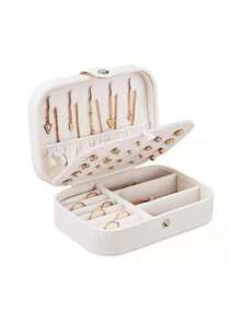 1 件多功能旅行首饰盒，珠宝耳环项链收纳盒，化妆口红皮革首饰收纳盒，大容量便携式皮革首饰盒带纽扣