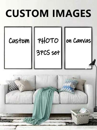 3pcs Unframed Customize Three Personalized Collage Posters, Perfect For Couples, Weddings, Anniversaries, Valentine's Day Gifts, Customized Photo And Landscape Oil Painting Options, Perfect For Living Room And Bedroom Decor, Paper Design (You Need To Install The Photo Frame Yourself)