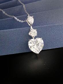 Colar com pingente de coração elegante feminino, 1 peça, prata esterlina 925, design luxuoso cravejado de zircônia cúbica, hipoalergênico, adequado para uso diário, férias e casamento, presente