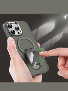 奢华哑光半透明磁性无线充电手机壳带支架，兼容 16 15 14 13 12 11 Pro Max Plus，金属相机边框，防震软保险杠硬后盖，防水防摔防刮 - 灰色 - 查看 4