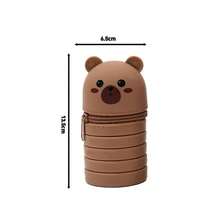 1/2/5个装可折叠卡通硅胶笔袋，心形猫咪、狗狗、小熊图案，柔软可扩展笔袋，两种款式：直筒型、可折叠型、文具袋 - 彩色 - 查看 13