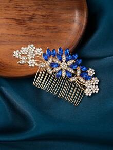 1 件梅花图案水钻合金发梳，适合女士、派对、婚礼、摄影
