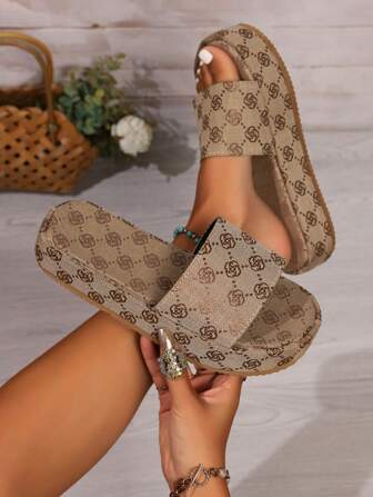 Women's Thick Sole Slippers, New Letter Embroidery Thick Bottom Elevated Sandals