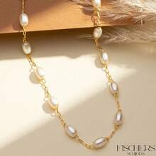 Oval Pearl Necklace And Oval Pearl Earring Set 18k Gold Plated - Fischer Semijoias - 彩色 - 查看 2