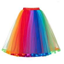 Neuer Regenbogen Tüllrock Lolita Bühnenauftritt Ballett Bonbonfarbe Rock mit Krinoline