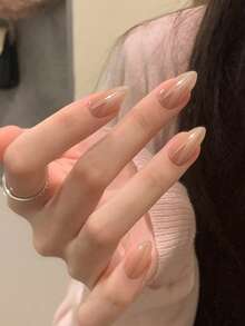 24 件短款杏仁形按压指甲，柔和渐变裸色和乳白色极光指甲设计，附带 1 件果冻凝胶和 1 件指甲锉，适合女孩和女士日常佩戴，时尚搭配的美甲用品指甲 - 彩色 - 查看 6