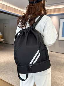 1 pieza Mochila con cordón de nailon, puede contener raqueta de bádminton, bolsa impermeable para entrenamiento de baloncesto, equipo y zapatos de fútbol, mochila ligera unisex para deportes al aire libre y fitness