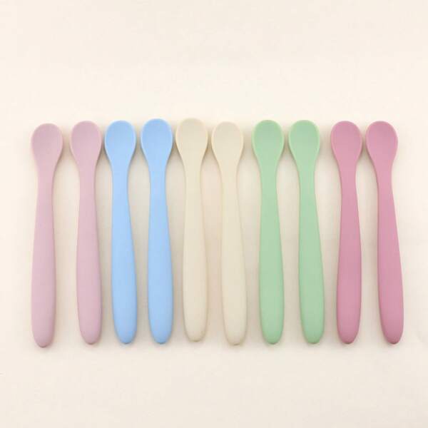 3pcs/Set Silicone Long Handle Spoon, Baby Feeding Utensils, Infant Soft Spoon For Complementary Food